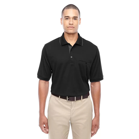 Men's Pique Polo w/ Pocket - Large, Black/Carbon - Picture 1 of 4